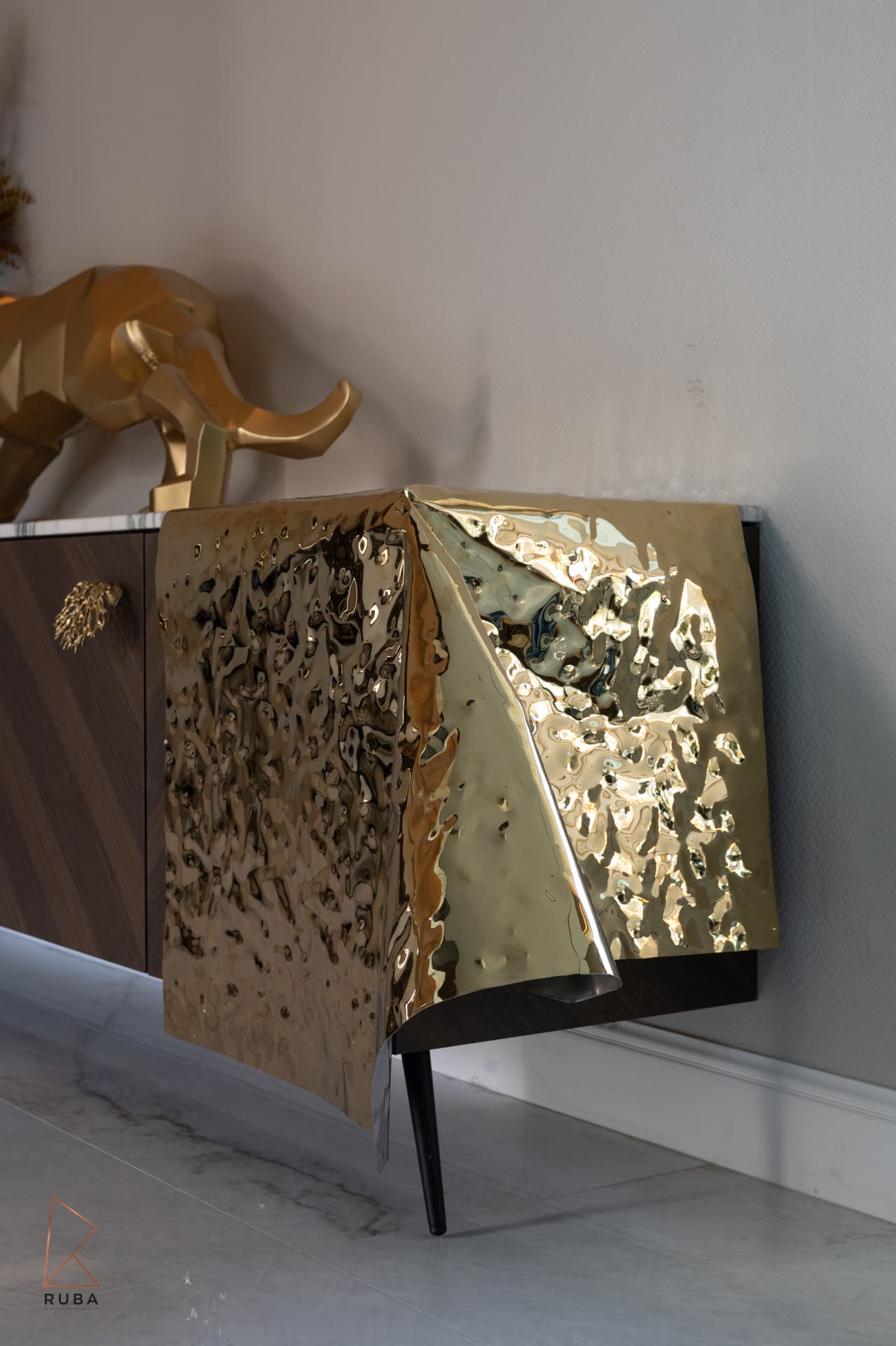 Sage-and-cream striped headboard with panoramic Galilee view