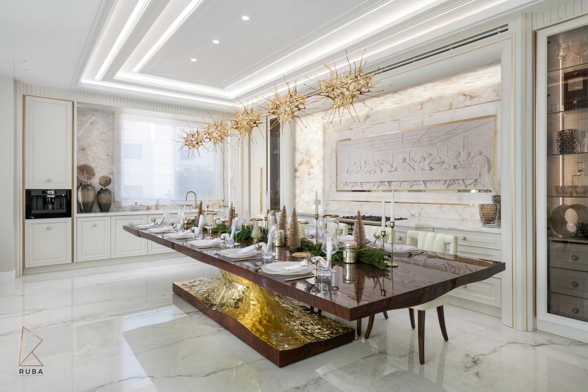 The Last Supper dining room — hand-carved marble relief